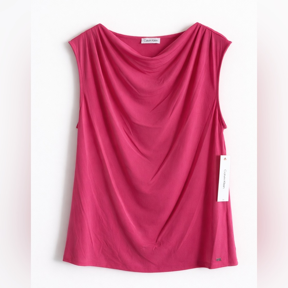 Calvin Klein Pink Draped Cowl Neck Sleeveless Blouse NWT